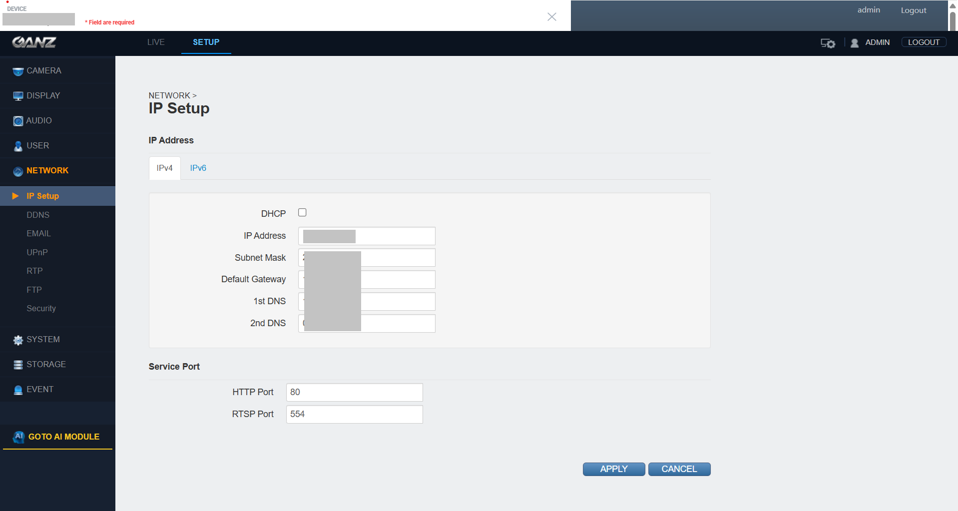 Ganz Network Configuration